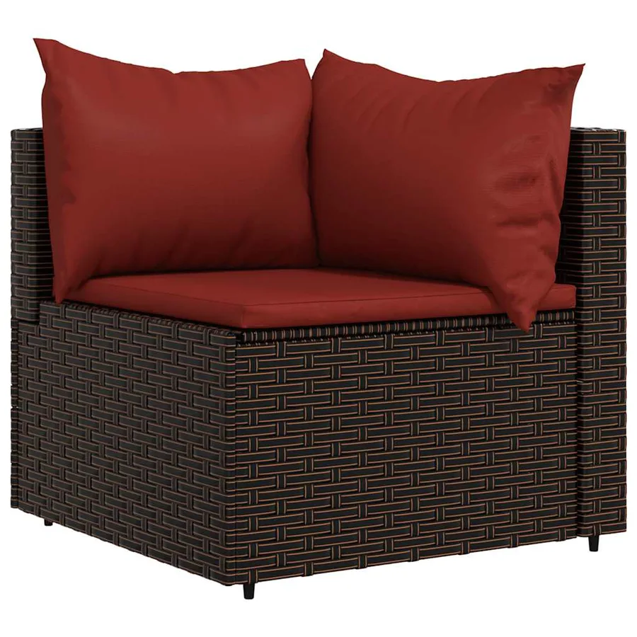 Salon de jardin 3 pcs avec coussins marron résine tressée - 4