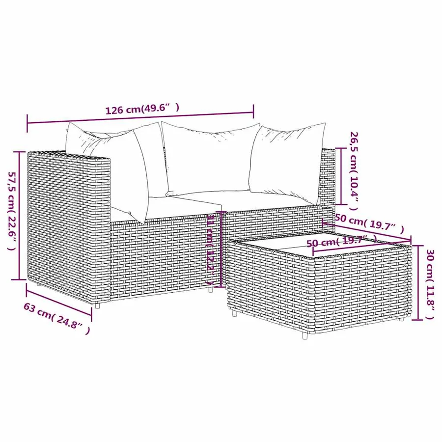 Salon de jardin 3 pcs avec coussins marron résine tressée - 9