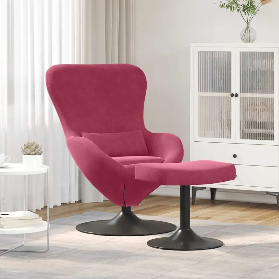 Chaise Œuf avec Pouf Bordeaux Velours
