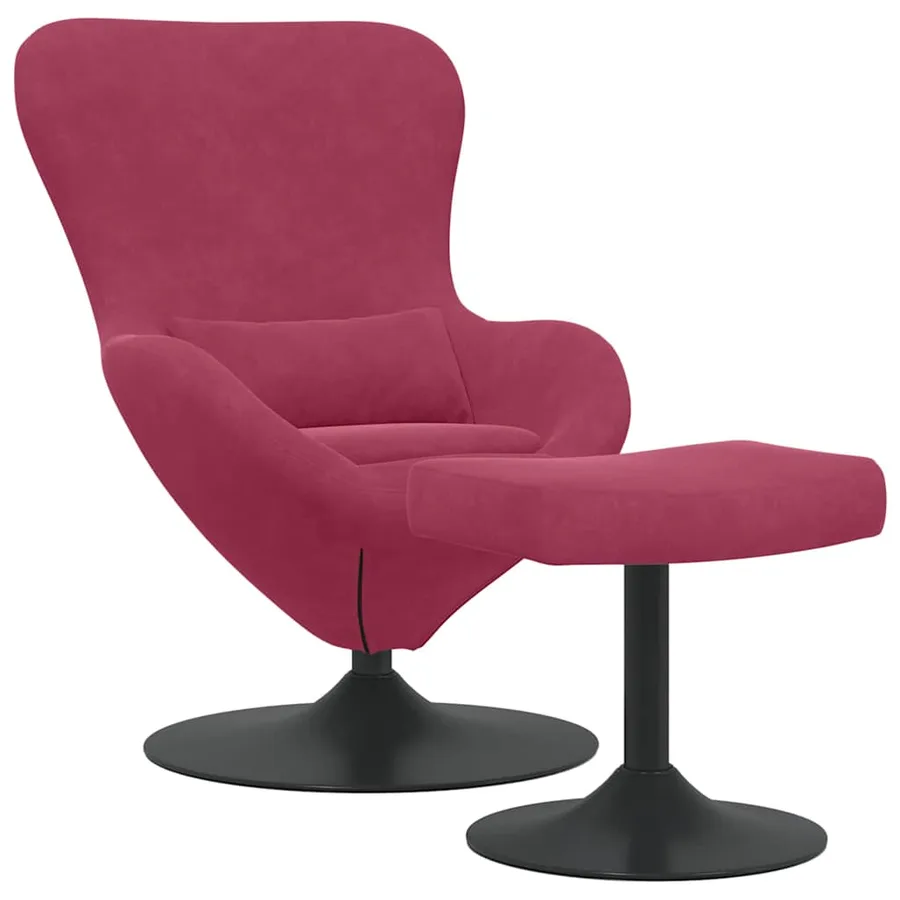 Chaise Œuf avec Pouf Bordeaux Velours - 2