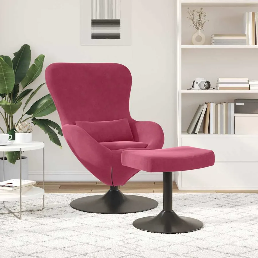 Chaise Œuf avec Pouf Bordeaux Velours - 3