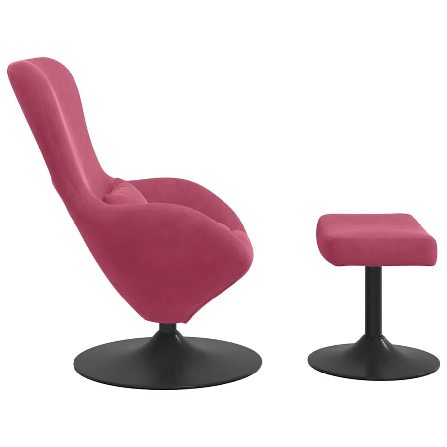 Chaise Œuf avec Pouf Bordeaux Velours - 5
