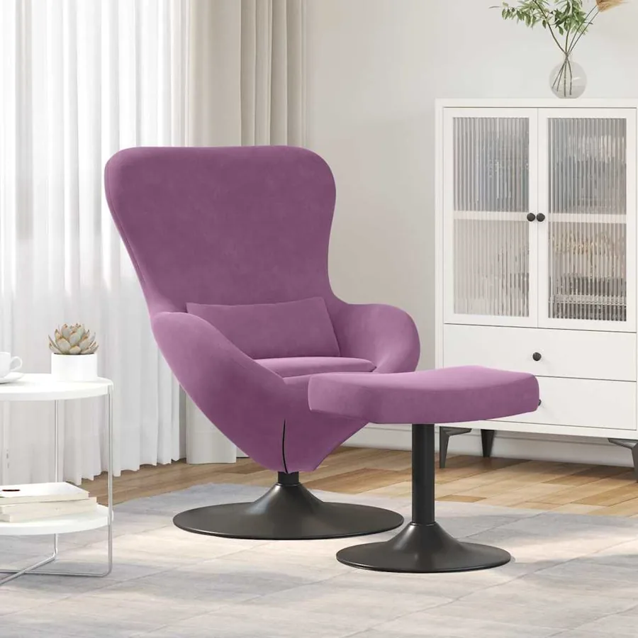 Chaise Œuf avec Pouf Violet Velours