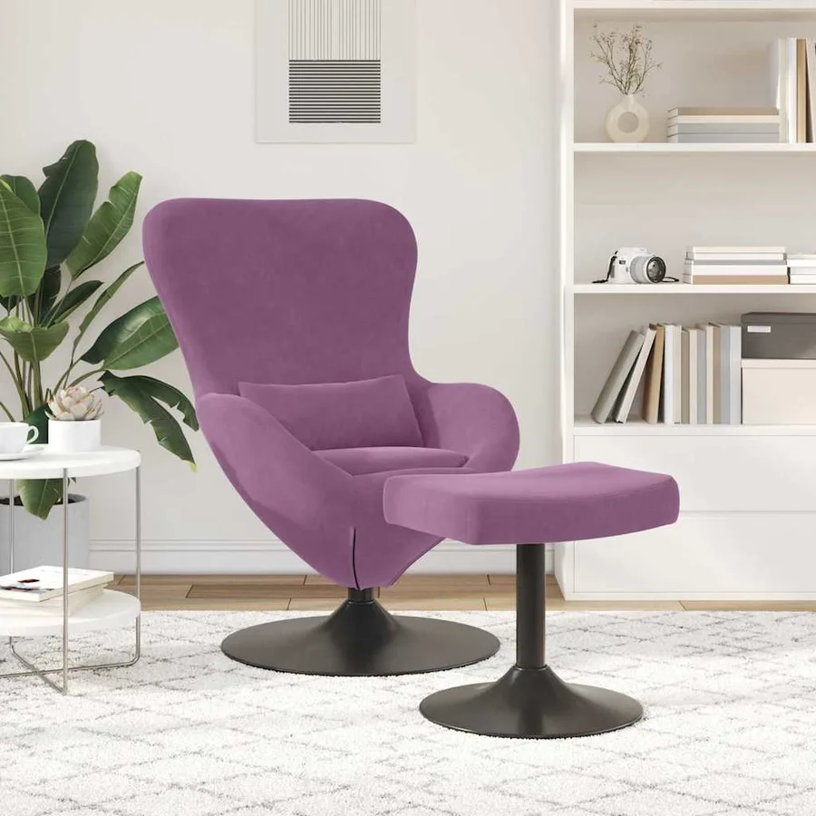 Chaise Œuf avec Pouf Violet Velours - 3