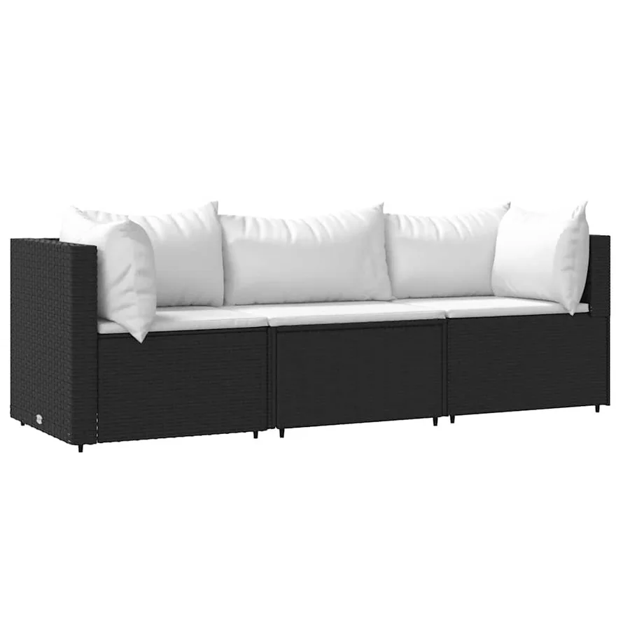 Salon de jardin 3 pcs avec coussins Noir Résine tressée - 2