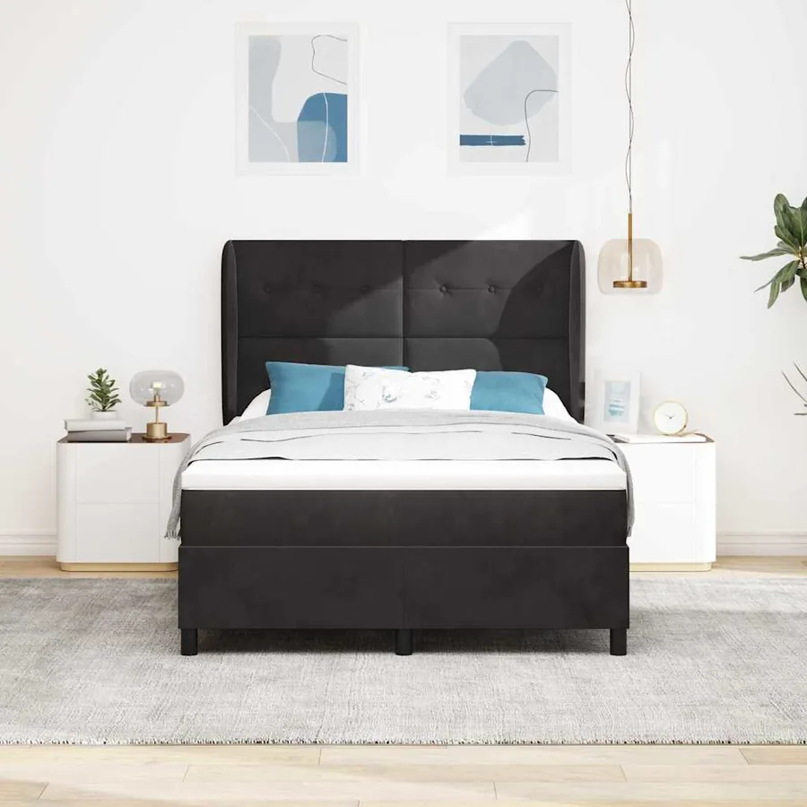 Lit à ressorts avec tête de lit Noir 200 x 140 cm Velours
