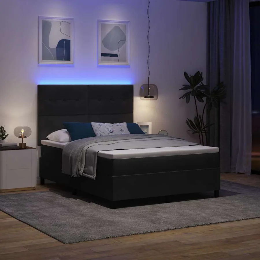 Lit à ressort LED avec tête de lit Noir 140 x 200 cm Velours - 5