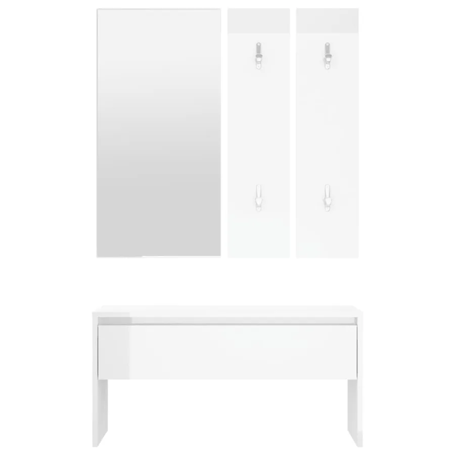 Ensemble de meubles de couloir Blanc brillant Bois d'ingénierie - 5