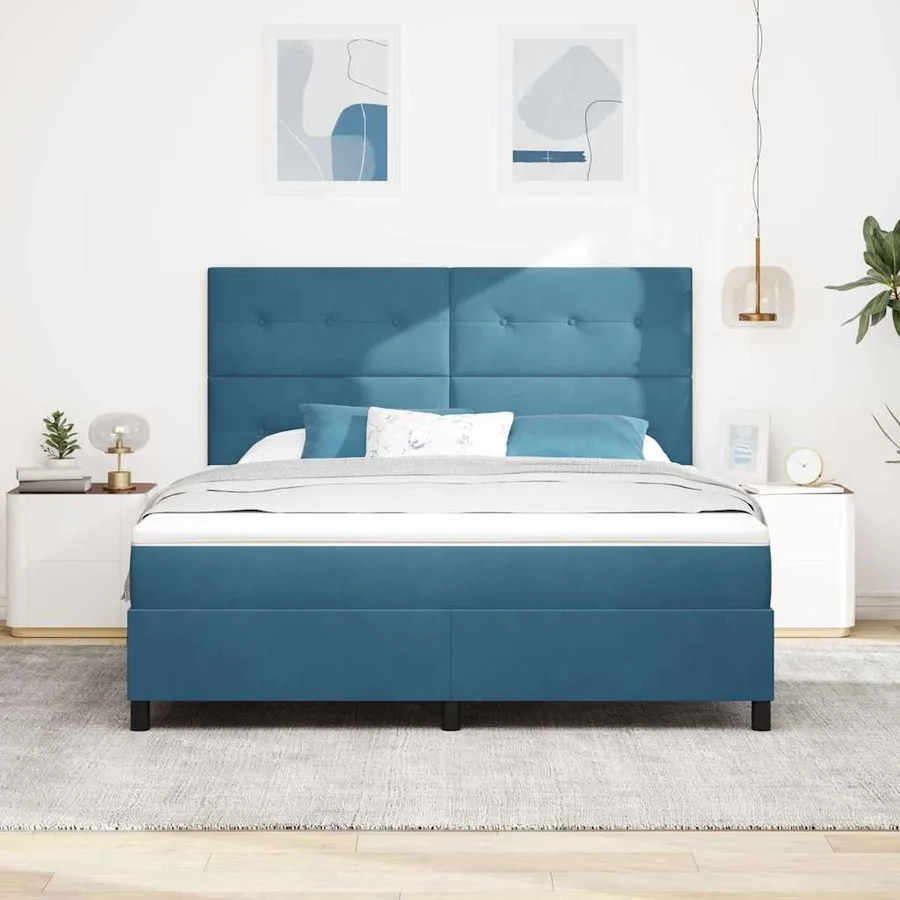 Lit à ressort LED Bleu foncé 180 x 200 cm Velours - 4