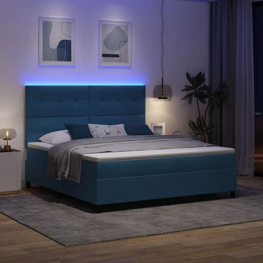 Lit à ressort LED Bleu foncé 180 x 200 cm Velours - 5