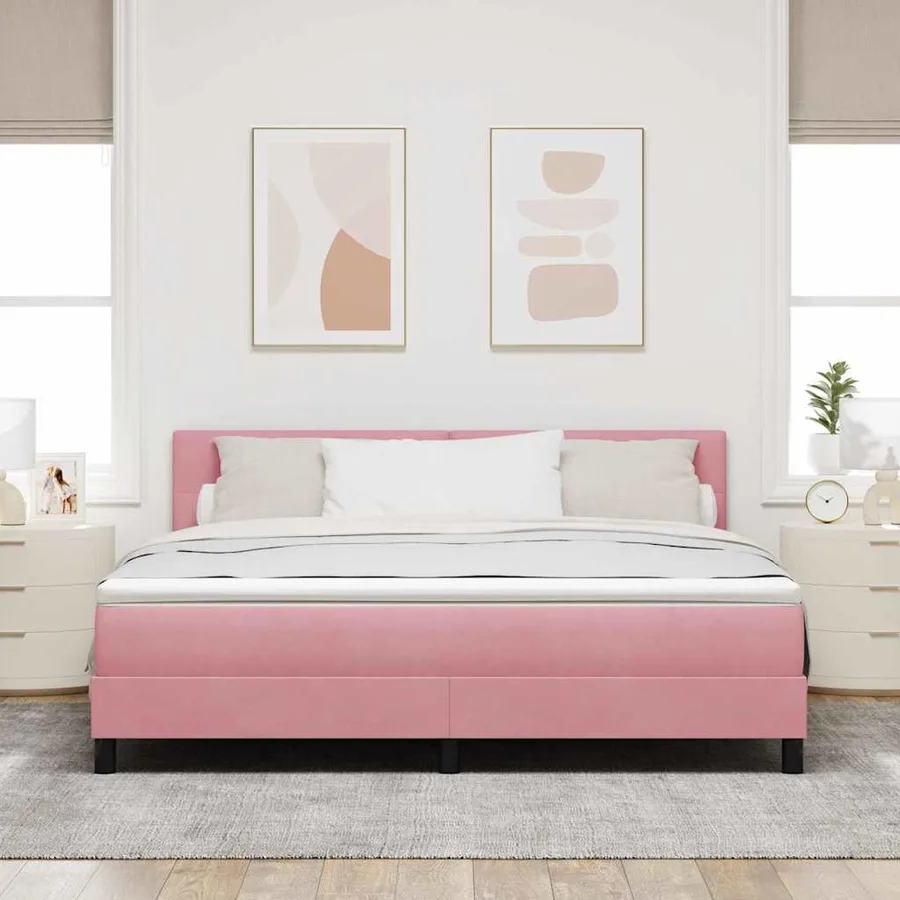 Lit à ressort LED avec bandes LED Rose 180 x 200 cm Velours - 4