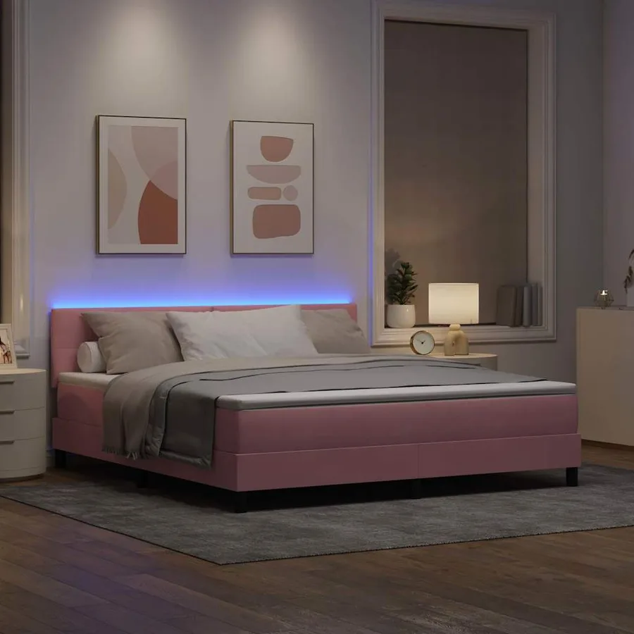 Lit à ressort LED avec bandes LED Rose 180 x 200 cm Velours - 5
