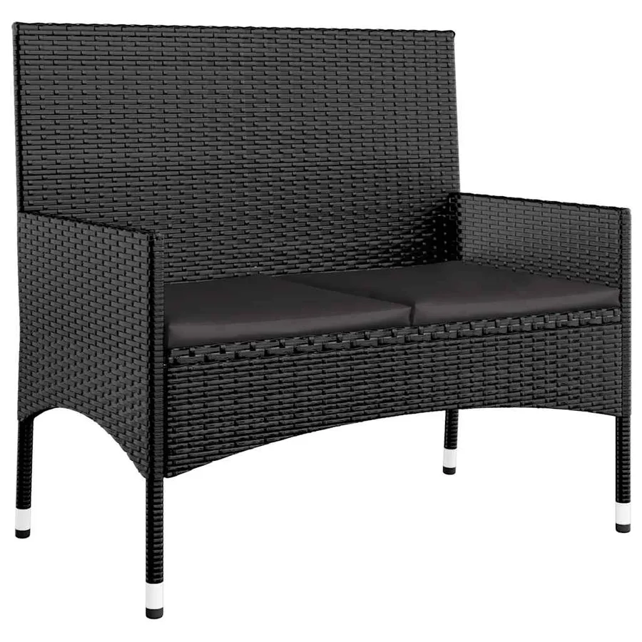 Salon de jardin 4 pcs avec coussins Noir Résine tressée - 10