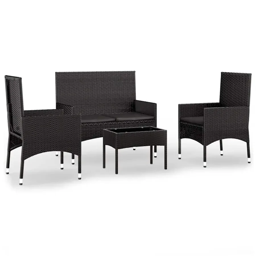 Salon de jardin 4 pcs avec coussins Noir Résine tressée - 2
