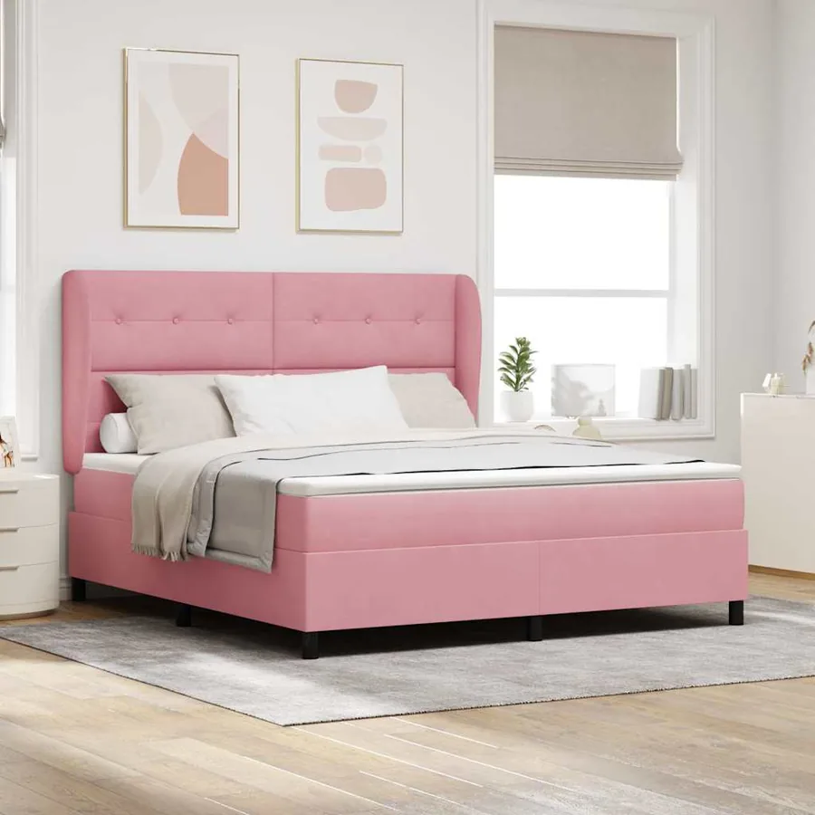 Lit à ressorts avec tête de lit Rose 200 x 180 cm Velours