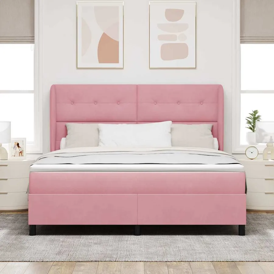 Lit à ressorts avec tête de lit Rose 200 x 180 cm Velours - 3