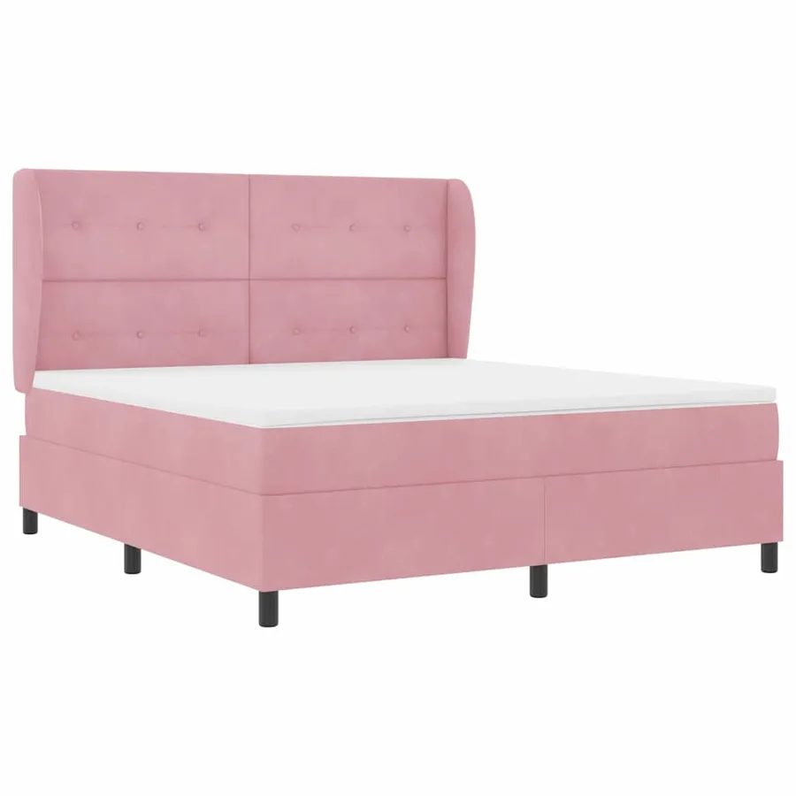 Lit à ressorts avec tête de lit Rose 200 x 180 cm Velours - 5