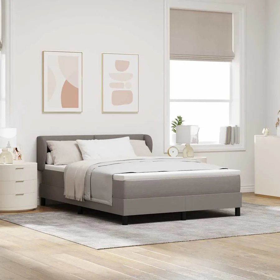 Lit à ressorts avec matelas Taupe 140 x 190 cm tissu