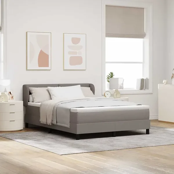 Lit à ressorts avec matelas Taupe 140 x 190 cm tissu