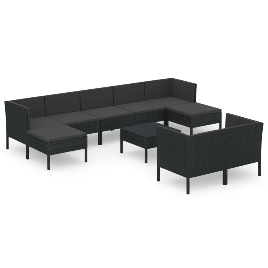 Salon de jardin 10 pcs avec coussins Résine tressée Noir - 2