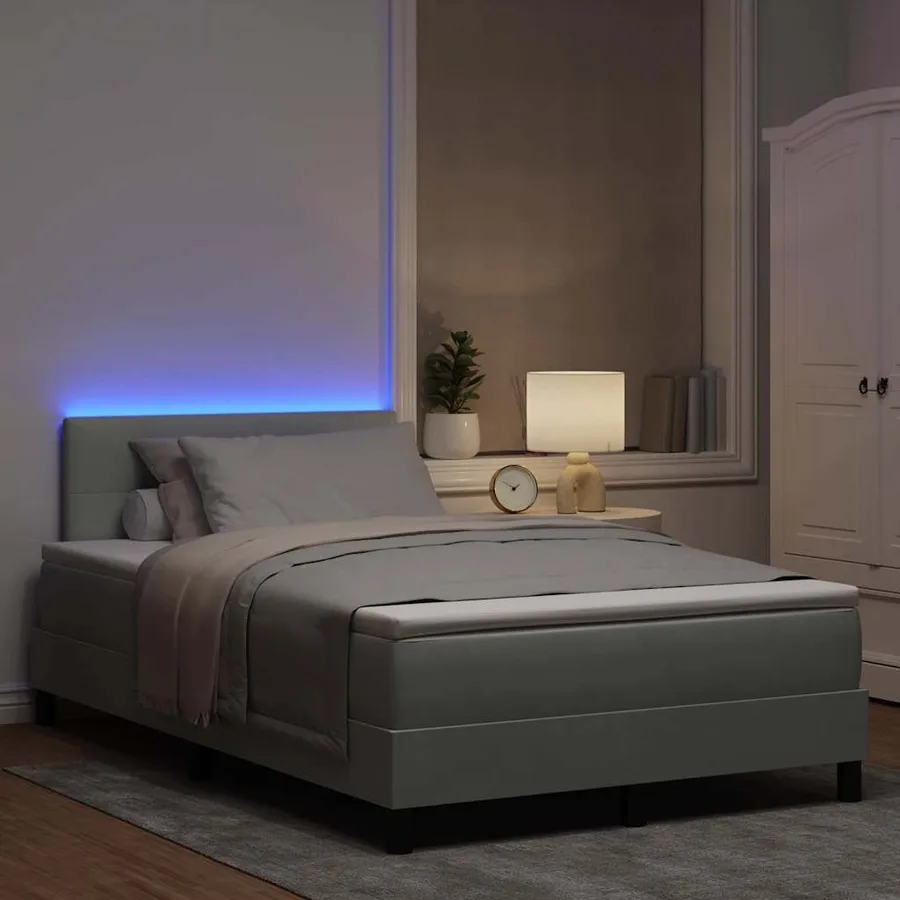 Lit à ressort LED Gris clair 120 x 200 cm Velours - 5