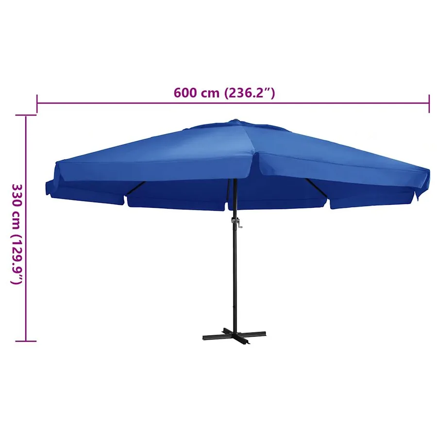 Parasol de jardin avec mât en aluminium 600 cm bleu azuré - 6