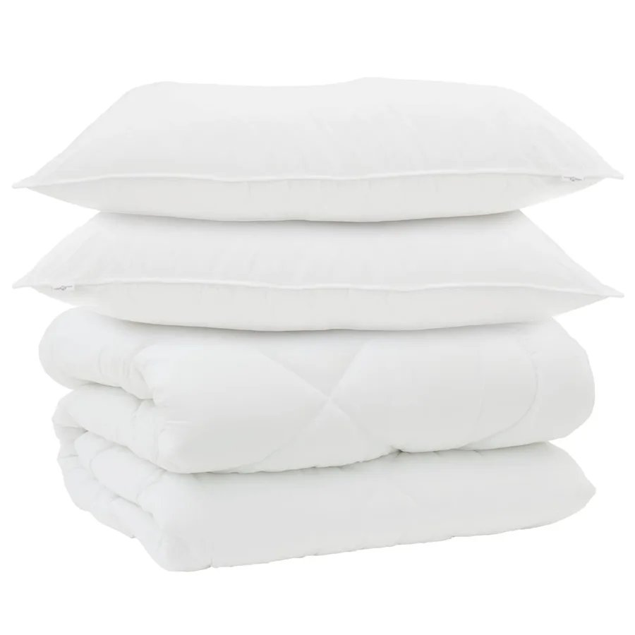 Duvet d'hiver avec oreiller 3 pcs Blanc Microfibre - 2
