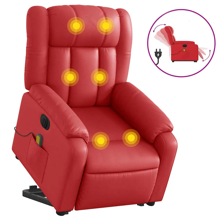 Fauteuil inclinable de massage électrique rouge similicuir - 2