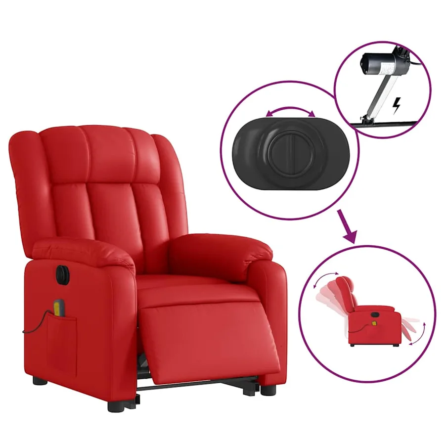 Fauteuil inclinable de massage électrique rouge similicuir - 5