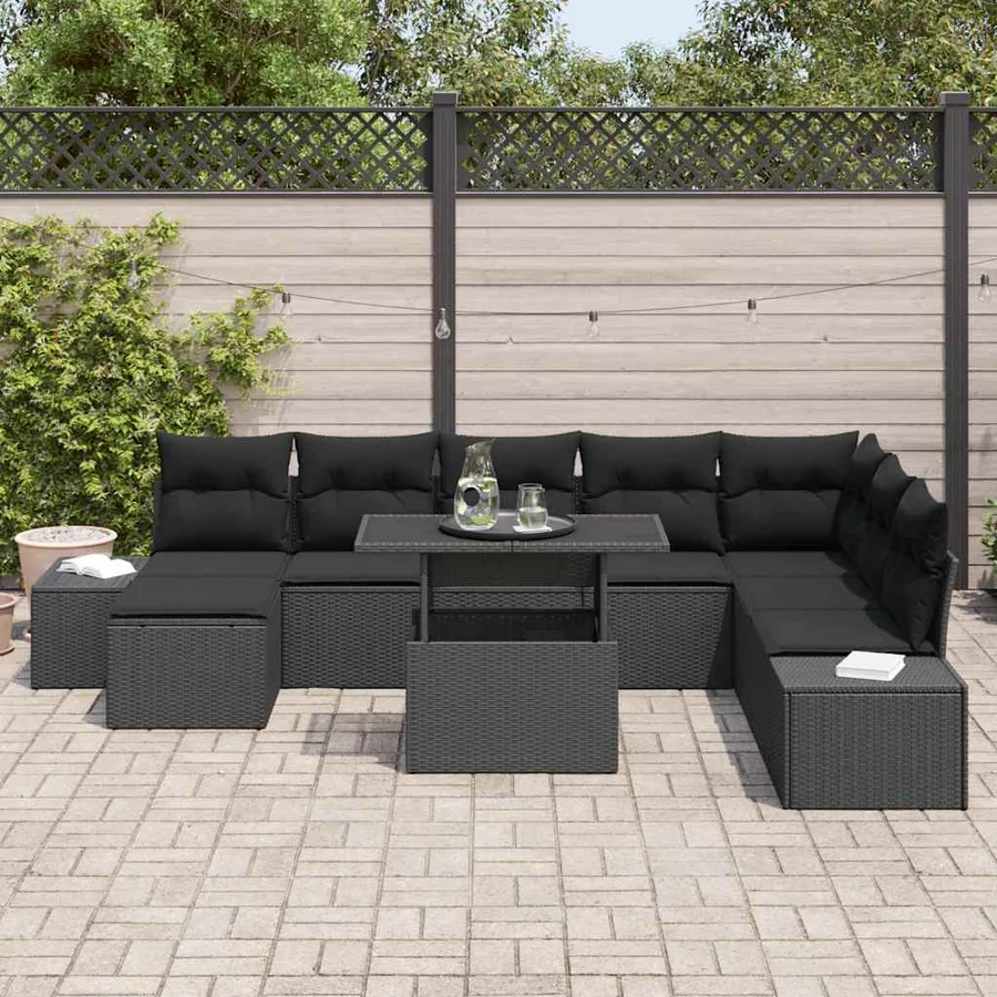 Ensemble de canapé de jardin 9 pcs Noir Poly rotin - 3