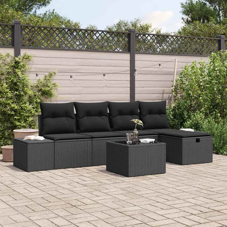 Ensemble de Canapés avec coussin 5 pcs polyrotin