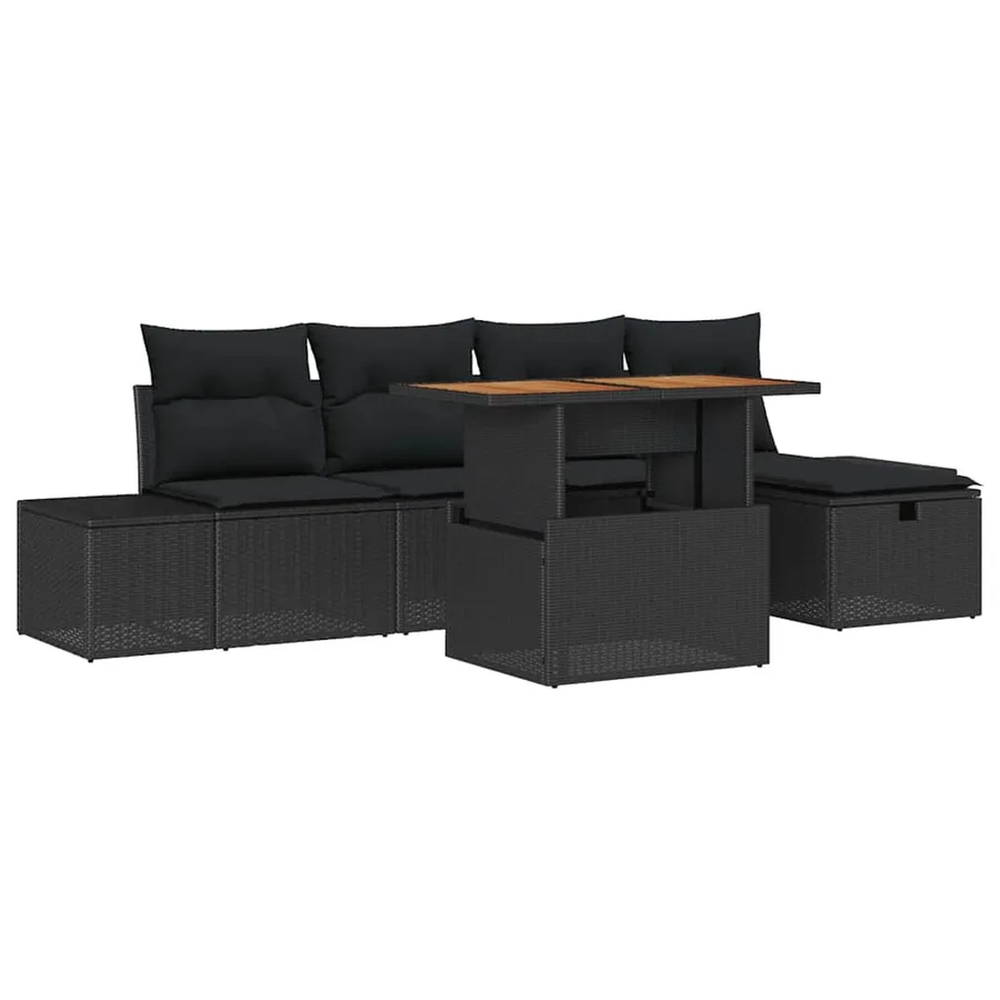 Ensemble de canapé de jardin 6 pcs Noir polyrotin - 2