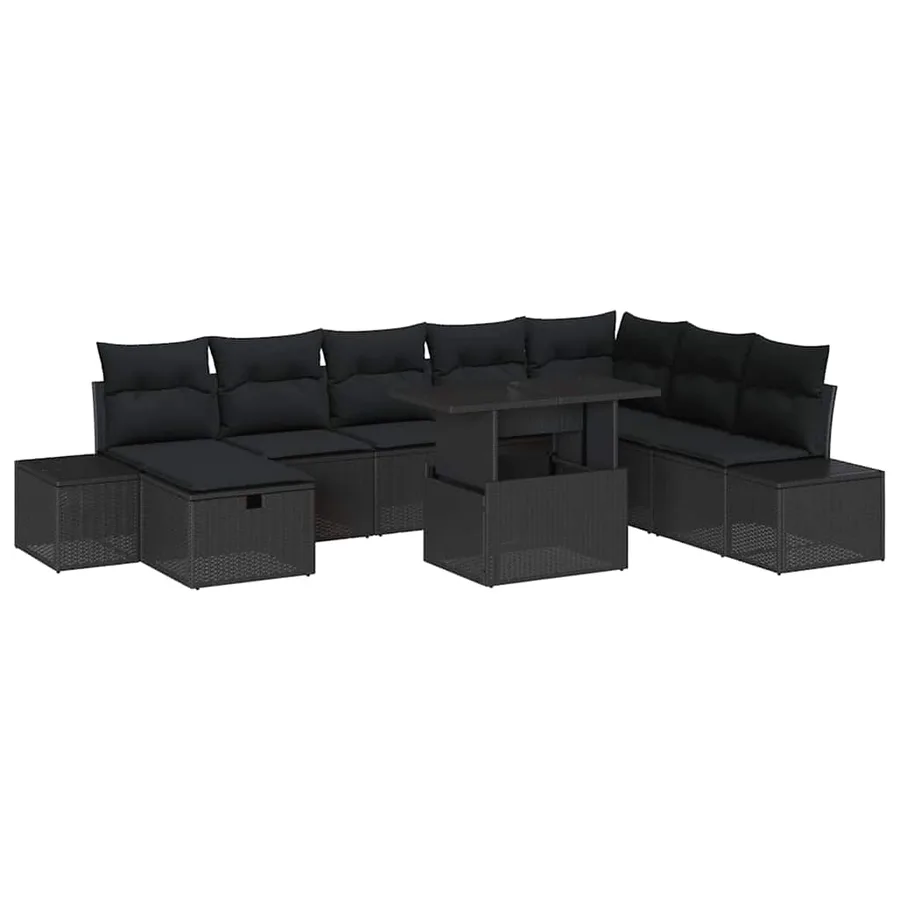 Ensemble de canapé de jardin 9 pcs Noir polyrotin - 2