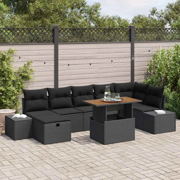 Ensemble de canapé de jardin 8 pcs Noir polyrotin
