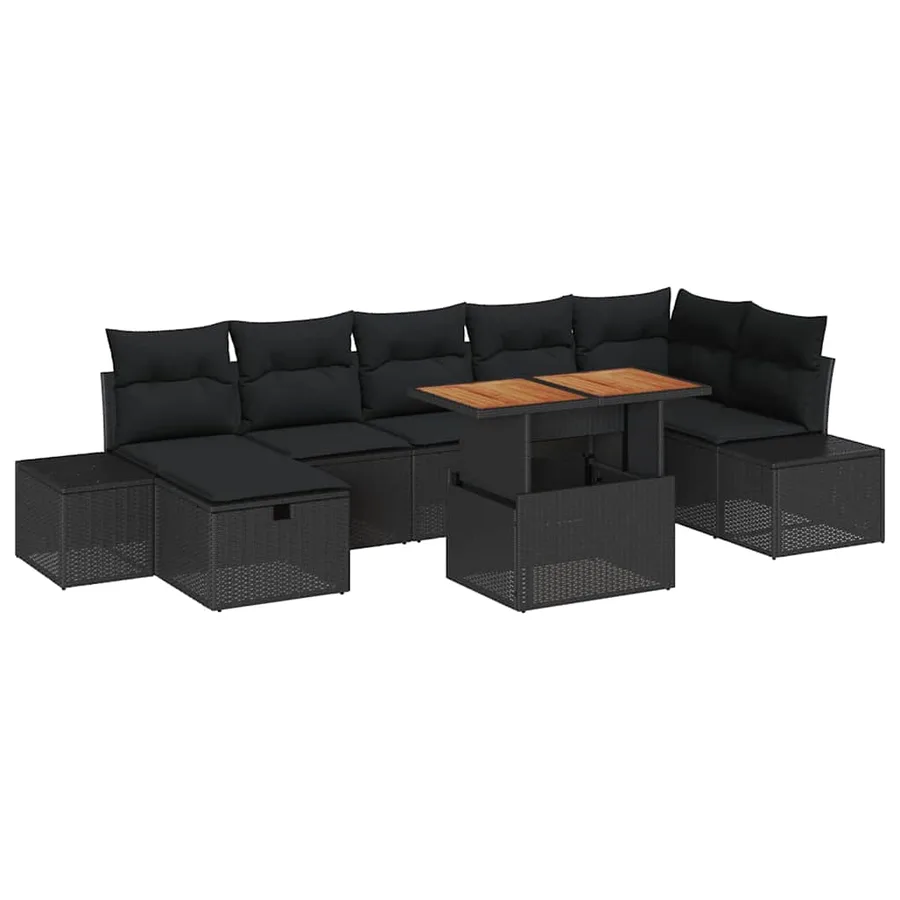 Ensemble de canapé de jardin 8 pcs Noir polyrotin - 2