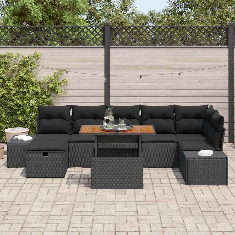 Ensemble de canapé de jardin 8 pcs Noir polyrotin - 3