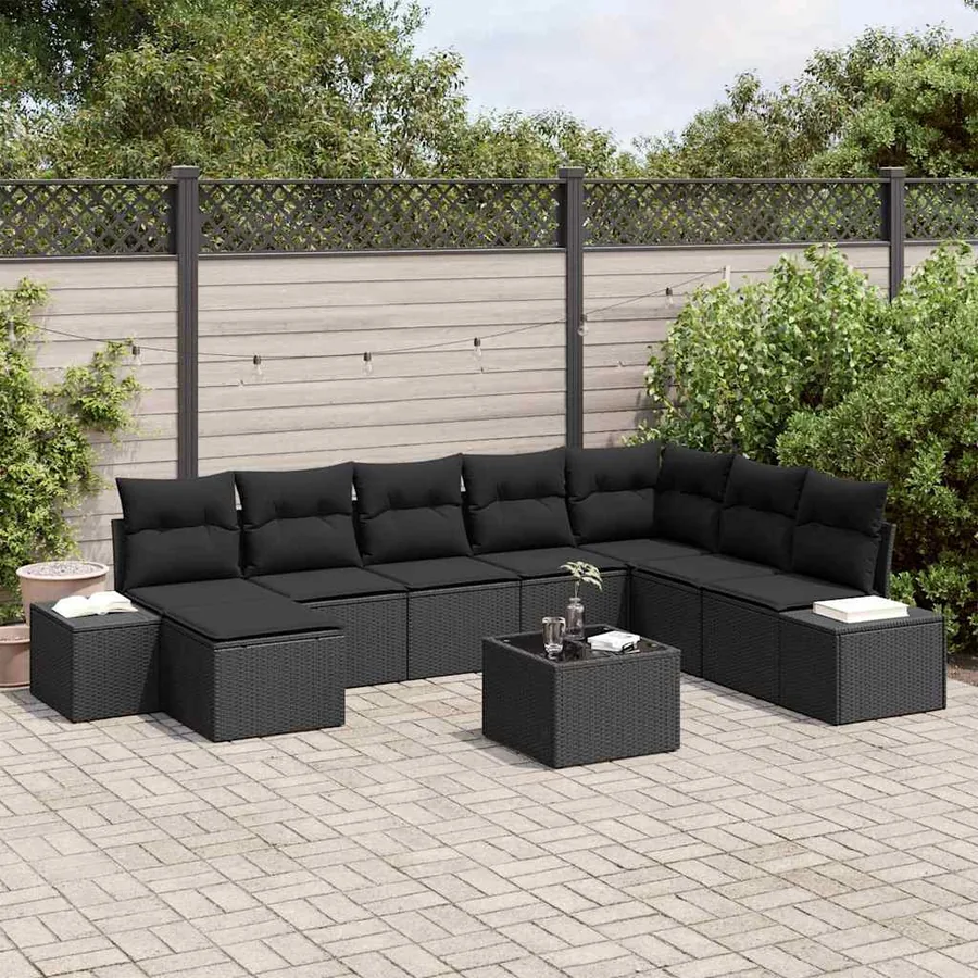 Ensemble de canapé de jardin avec coussin 8 pcs Noir polyrotin