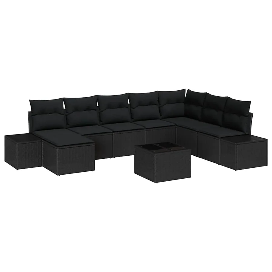 Ensemble de canapé de jardin avec coussin 8 pcs Noir polyrotin - 2