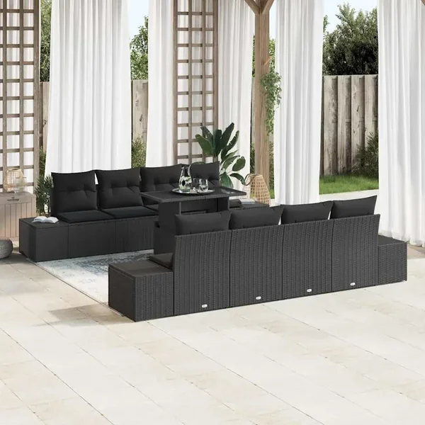 Ensemble de canapé de jardin avec coussin 9 pcs Noir