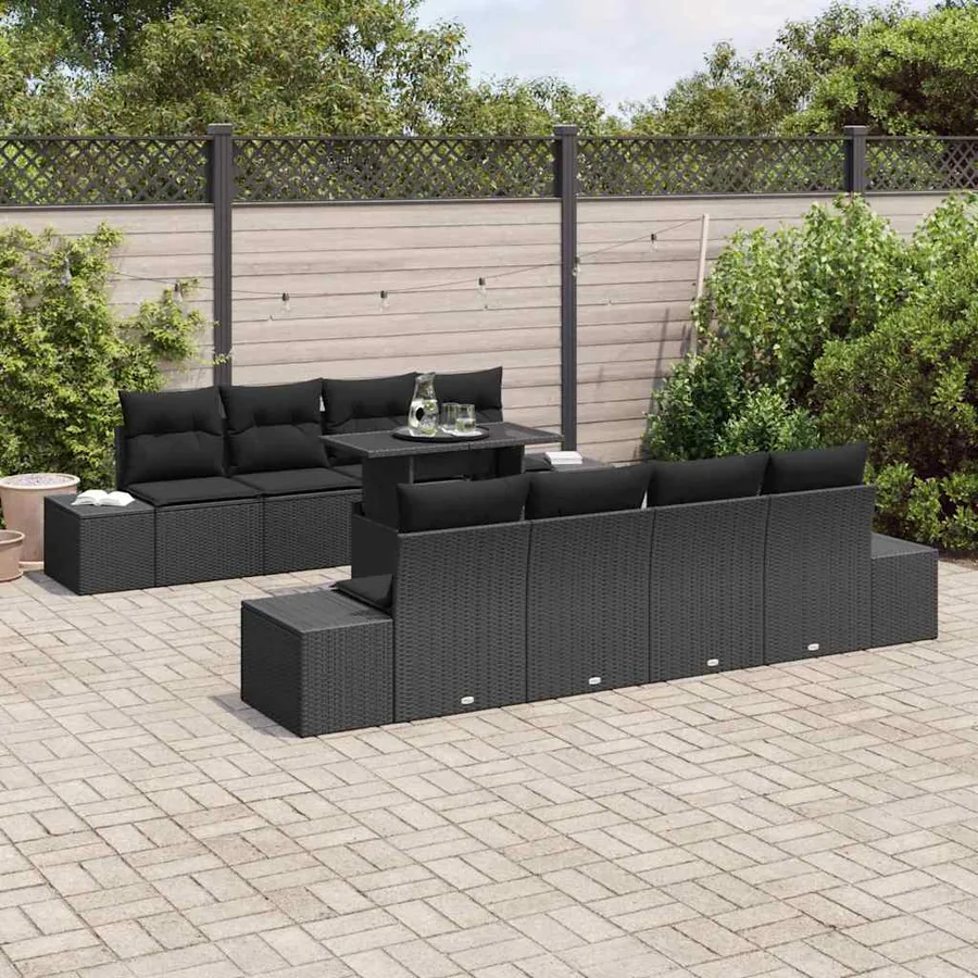 Ensemble de canapé de jardin avec coussin 9 pcs Noir - 3