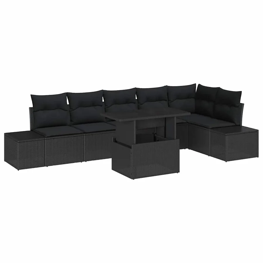 Ensemble de canapé de jardin 7 pcs Noir Poly rotin - 2