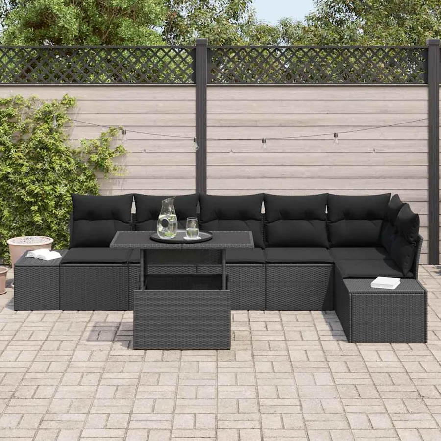 Ensemble de canapé de jardin 7 pcs Noir Poly rotin - 3