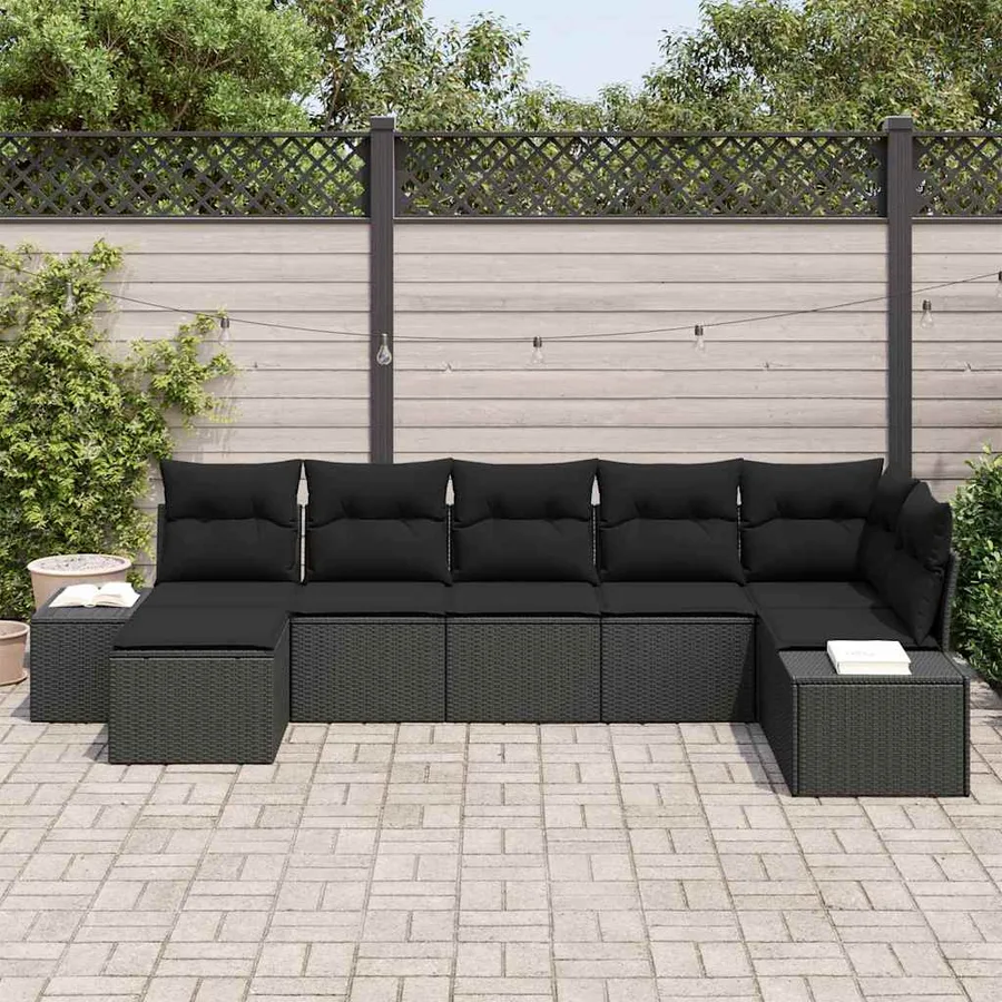 Ensemble de canapé de jardin avec coussin 7 pcs Noir polyrotin - 3