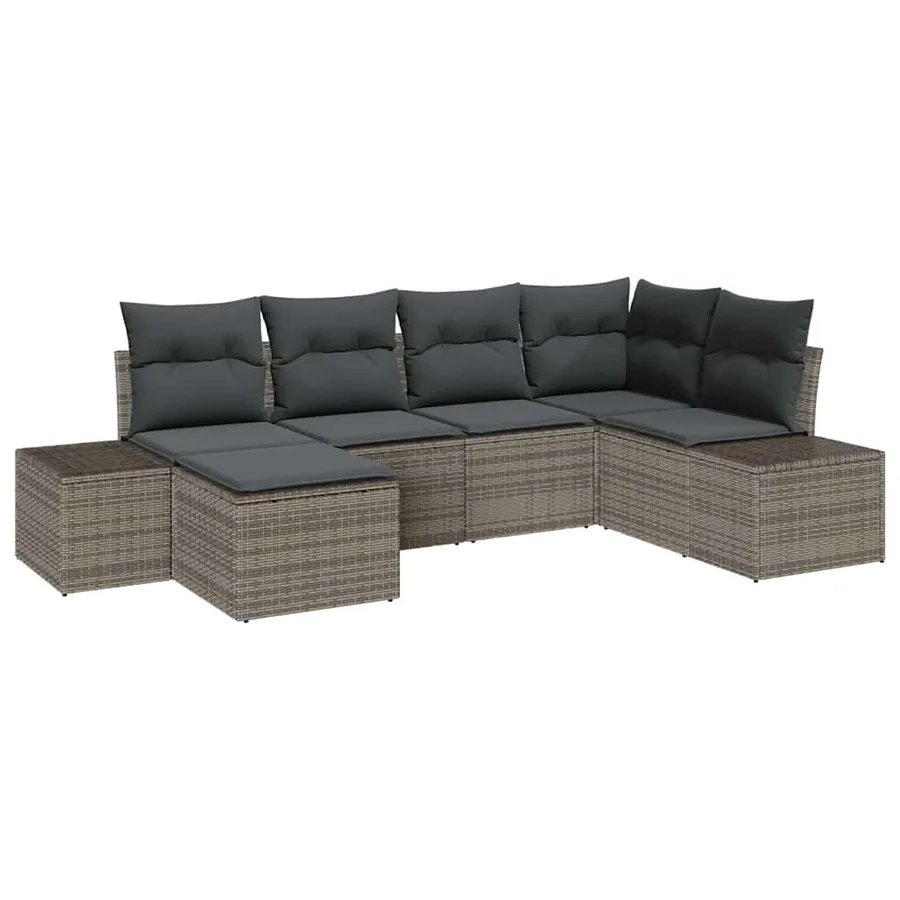 Ensemble de canapé de jardin avec coussin 6 pcs Gris polyrotin - 2