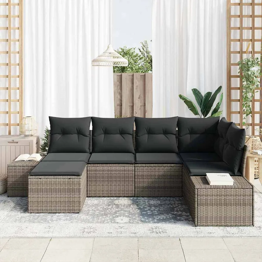 Ensemble de canapé de jardin avec coussin 6 pcs Gris polyrotin - 3