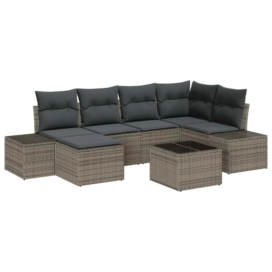 Ensemble de canapé de jardin avec coussin 6 pcs Gris polyrotin - 2
