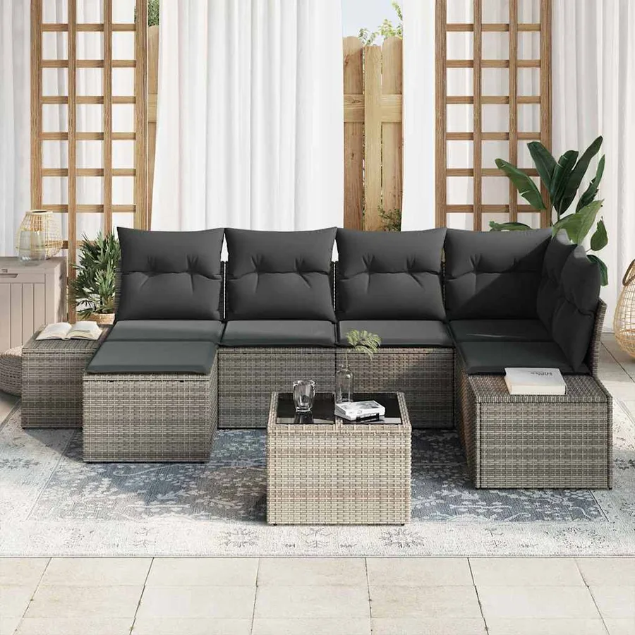 Ensemble de canapé de jardin avec coussin 6 pcs Gris polyrotin - 3