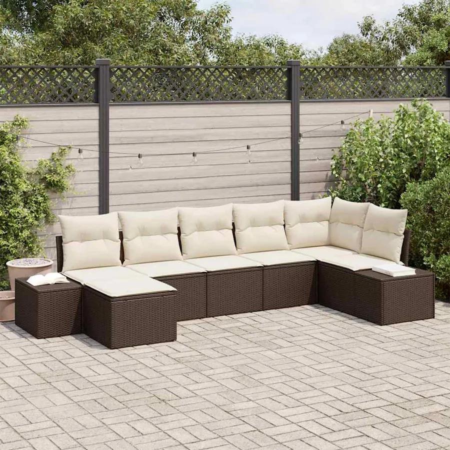 Ensemble de canapé de jardin 7 pcs Marron Poly rotin