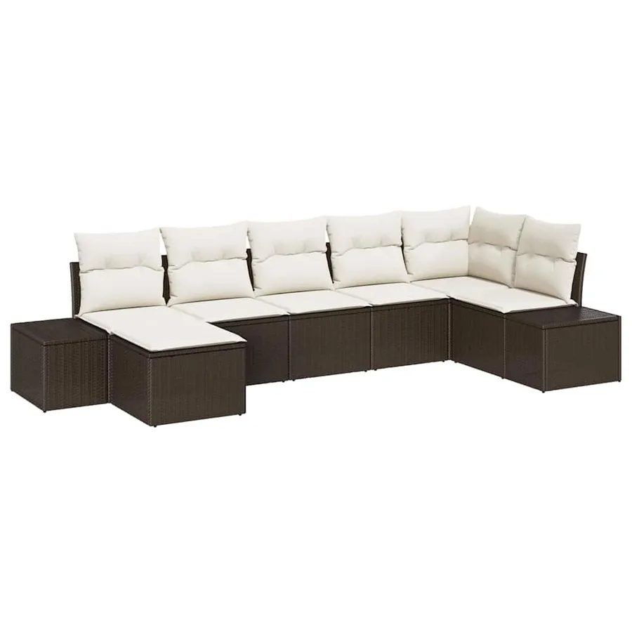 Ensemble de canapé de jardin 7 pcs Marron Poly rotin - 2