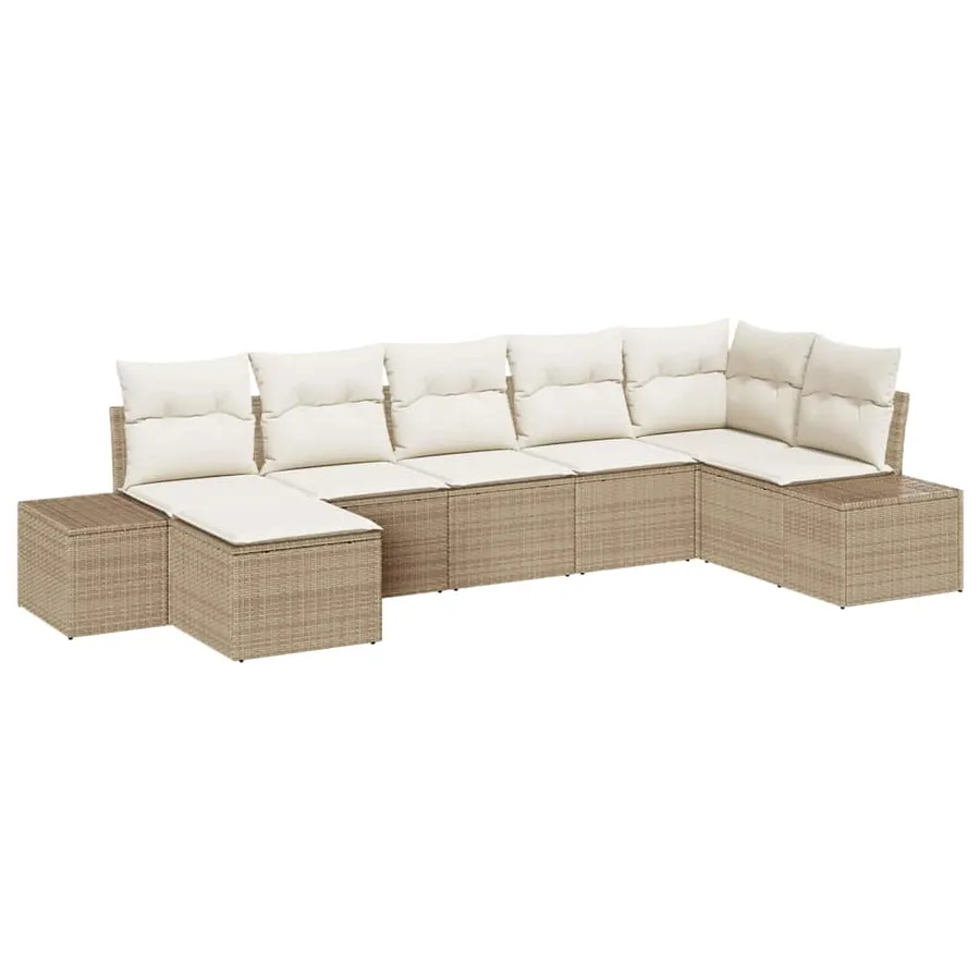 Ensemble de canapé de jardin avec coussin 7 pcs Beige polyrotin - 2